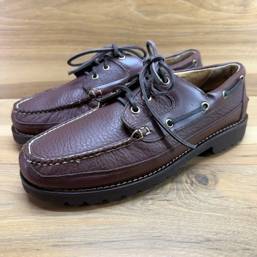 LL BEAN Allagash Moc Toe Loafers Mens 9.5 EE Brown Leather Handsewn Outdoor